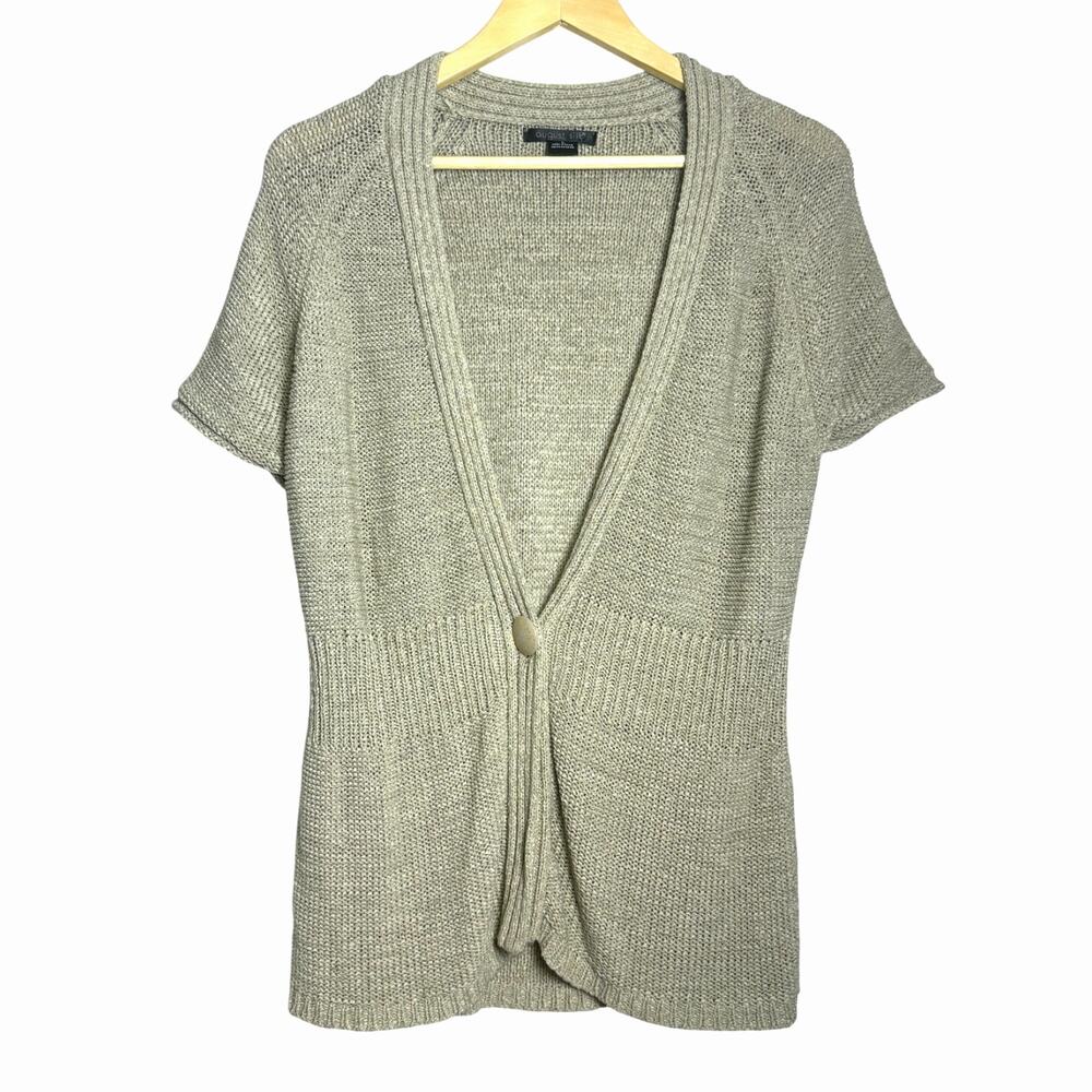 AUGUST SILK Tan Beige Short Sleeved Sweater Cardigan, Size L